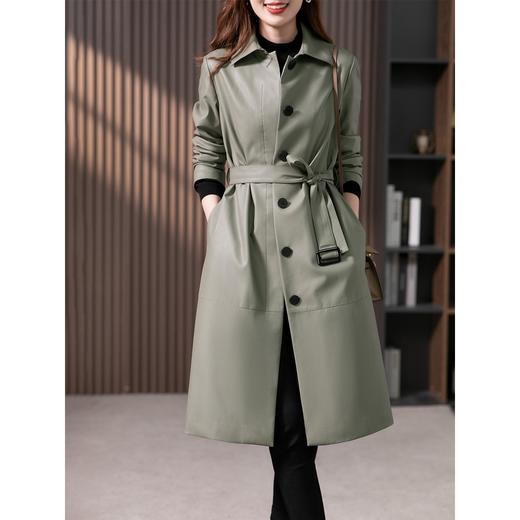 【现货7天】皮衣风衣外套女中长款2023秋季新款韩版高级感宽松直筒大衣 商品图0