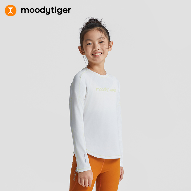 【专属】moodytiger儿童长袖T恤女童秋新款柔软防晒弹力基础百搭运动上衣M33210105