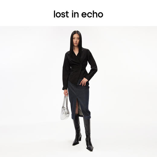 lost in echo原创设计师品牌百搭轻奢高级不对称抽褶松紧衬衫修身 商品图3