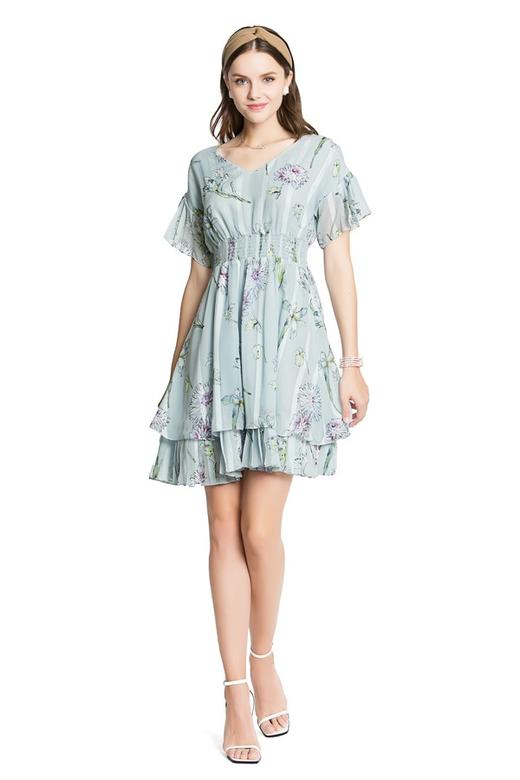 SUMMER & SAGE 荷叶边印花连衣裙 3435 商品图1