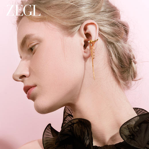 ZEGL设计师十字架系列金色复古流苏耳夹女无耳洞耳骨夹耳环耳饰品 商品图4