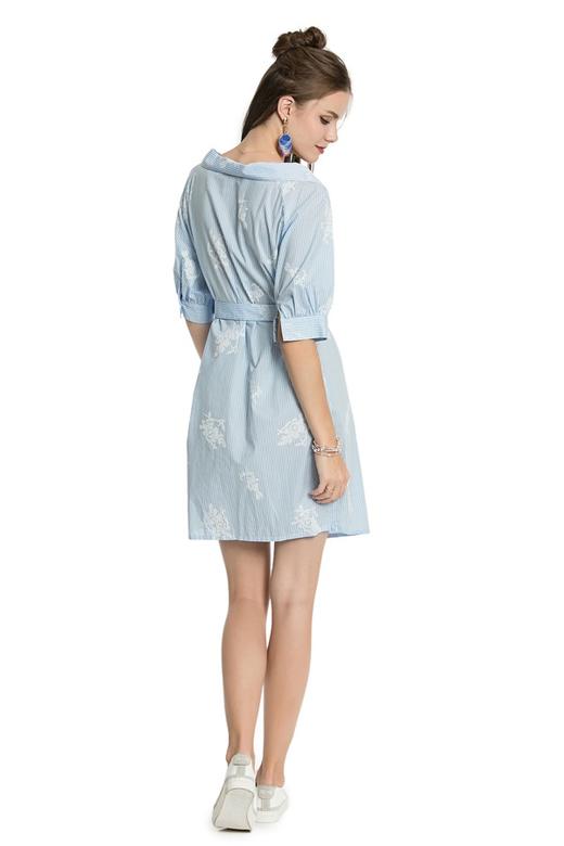 SUMMER & SAGE 蓝白条纹绣花系带衬衫裙 3335 商品图3