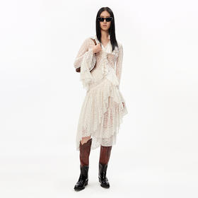 lost in echo设计师品牌时尚荷叶边弹力蕾丝上衣堆叠半裙