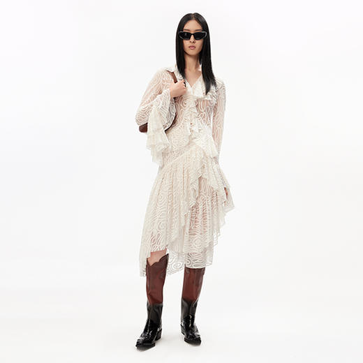 lost in echo设计师品牌时尚荷叶边弹力蕾丝上衣堆叠半裙 商品图0
