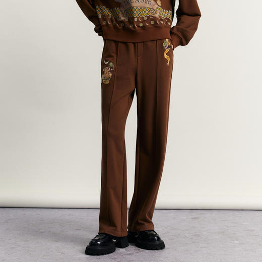 谜底直筒裤女2023秋新款复古绣花宽松休闲裤松紧腰长裤233MK1051 商品图0