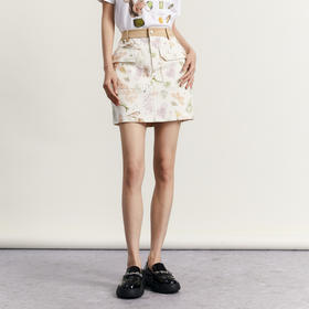 谜底花色半身裙2023秋季新款复古文艺H型修身包臀裙短裙233MB1054