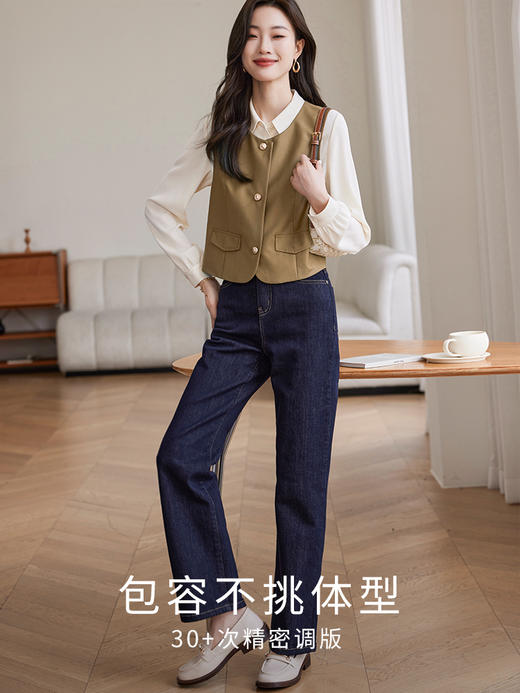 【专属特惠】熙世界短款马甲背心外套女2025秋新款通勤时尚复古无袖西装上衣 商品图1