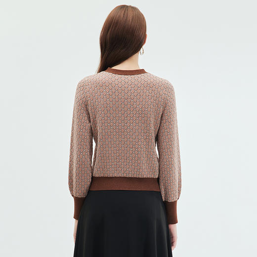 EITIE爱特爱气质小香风飘带复古灯笼袖宽松格纹针织衫秋季新款C016 商品图5