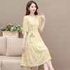 OMS-OSB305-L 2023年秋款印花中长款系带收腰时尚雪纺裙圆领五分袖气质连衣裙 商品缩略图1