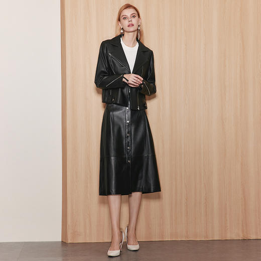 EITIE爱特爱秋秋季新款时尚复古显瘦简约百搭高腰皮裙半身裙皮裙7193801 商品图3
