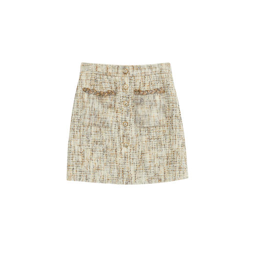 谜底小香风半身裙2023秋新款复古文艺粗花呢羊毛呢短裙233MB1085 商品图4