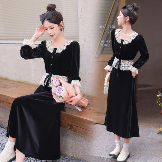 秋装新款，黑白撞色时尚气质长袖丝绒套装HR-YJLY8019 商品图2