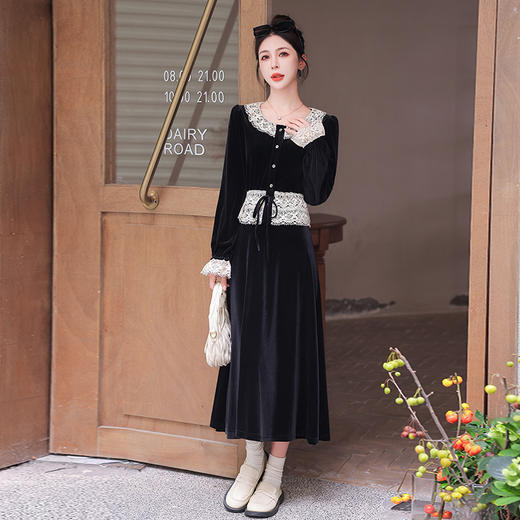 秋装新款，黑白撞色时尚气质长袖丝绒套装HR-YJLY8019 商品图5