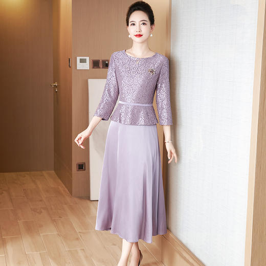 秋季新款，收腰遮肚假两件礼服妈妈装气质中长款显瘦喜婆婆裙LC2372 商品图5