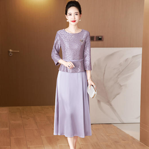 秋季新款，收腰遮肚假两件礼服妈妈装气质中长款显瘦喜婆婆裙LC2372 商品图3