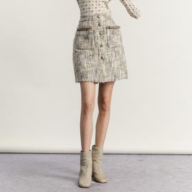 谜底小香风半身裙2023秋新款复古文艺粗花呢羊毛呢短裙233MB1085