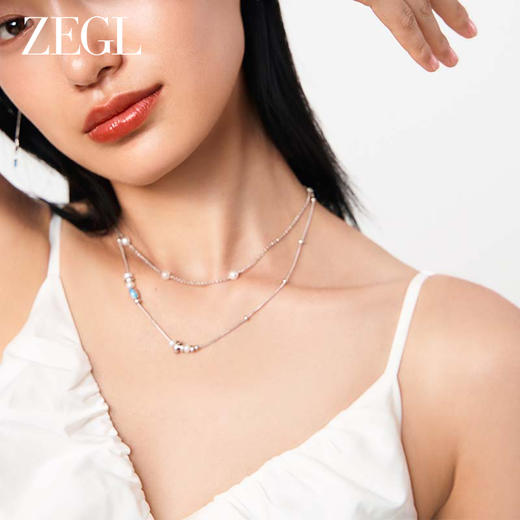 ZEGL设计师海洋印迹系列双层叠戴淡水珍珠项链女款轻奢小众锁骨链 商品图2