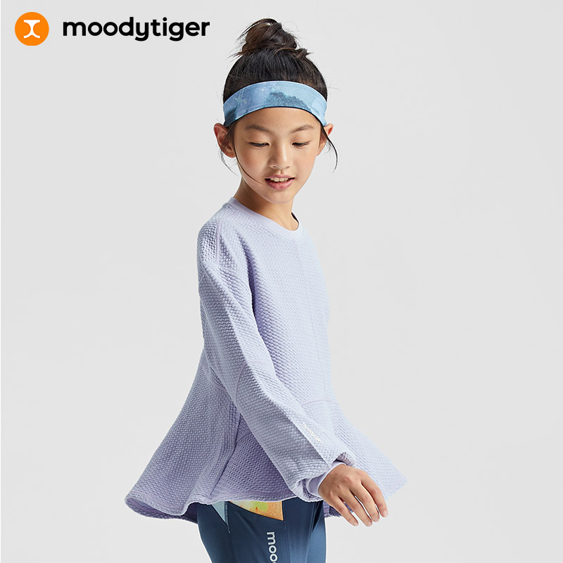 【专属】moodytiger儿童卫衣女童23年秋季新款肌理感纯色长袖运动套头衫M33210301