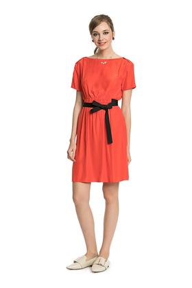 SUMMER & SAGE 简约红色束腰连衣裙 3299