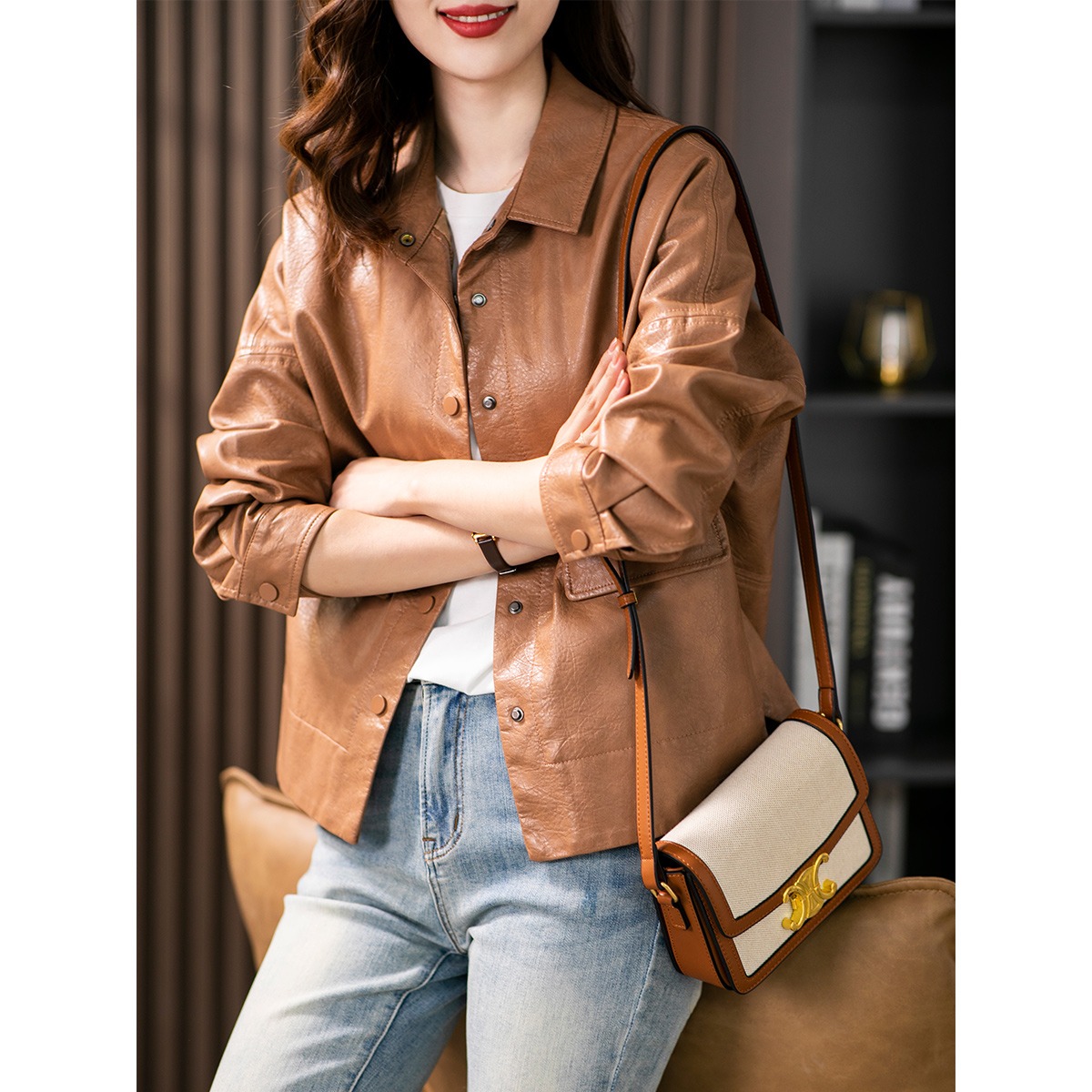 【现货7天】皮衣短外套女时尚2023秋季新款夹克韩版潮休闲显瘦小个子上衣