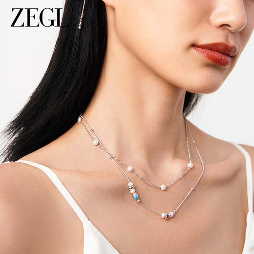 ZEGL设计师海洋印迹系列双层叠戴淡水珍珠项链女款轻奢小众锁骨链 商品图4