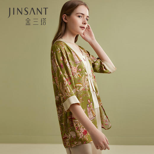 金三塔 女重磅真丝印花袍YSFBA104 商品图0