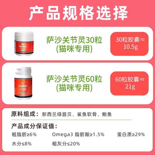 sashas萨沙软骨素猫关节粉折耳猫鲨鱼软骨素胶囊宠物关节灵猫专用 商品图3