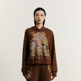 谜底连帽卫衣长袖女2023秋季新款复古印花宽松百搭上衣233MV1084