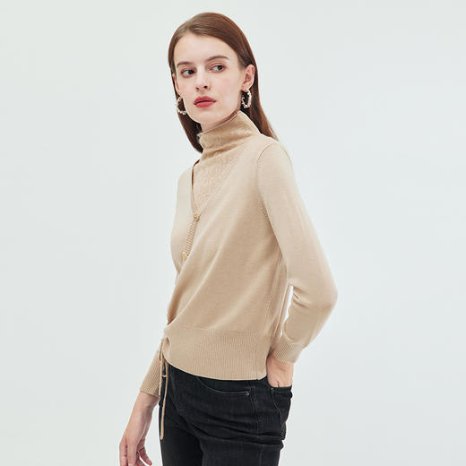 EITIE爱特爱时尚通勤假两件高领保暖舒适纯色抽绳针织衫秋新款C2301234 商品图4