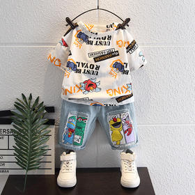 【时尚潮流！夏季网红短袖两件套】芝麻街男童夏装套装2023新款，洋气宝宝夏天衣服潮，儿童夏季网红短袖两件套lish