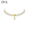 ZEGL设计师十字架系列巴洛克人造珍珠叠戴项链女法式复古锁骨颈链 商品缩略图0