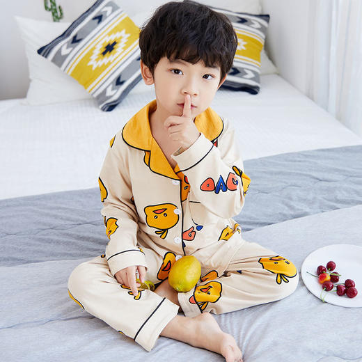 【卡通图案设计！空调家居服套装】儿童睡衣春秋季套装，纯棉薄款长袖，卡通男孩女孩中大童夏空调家居服套装-QQ 商品图3