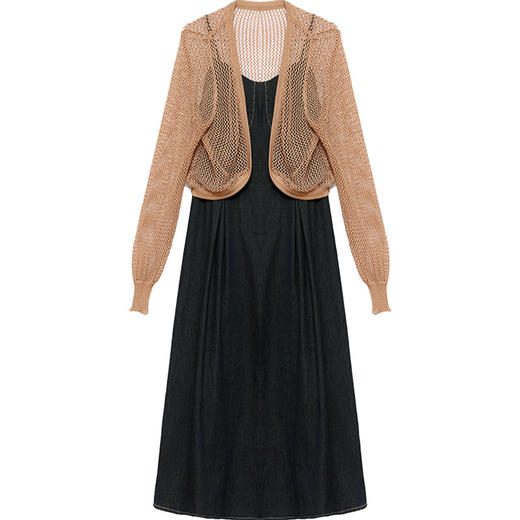 修身时尚，秋款长款内搭吊带裙长袖短款镂空时髦开衫两件套QYM-XYKL-MB09-L 商品图4