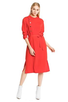 NOIR 纽扣装饰束腰连衣裙 3954