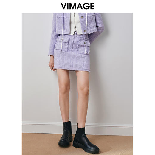 VIMAGE纬漫纪秋季新款高腰拉链带口袋设计小香风半裙V2006613 商品图3