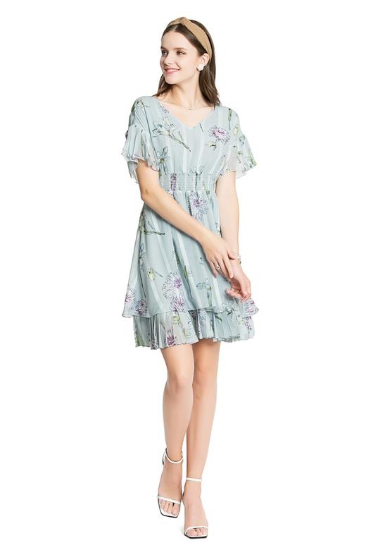 SUMMER & SAGE 荷叶边印花连衣裙 3435 商品图0