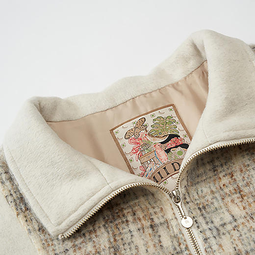 谜底拼接外套长袖2023秋新款时髦百搭立领短款毛呢大衣233MD1087 商品图3