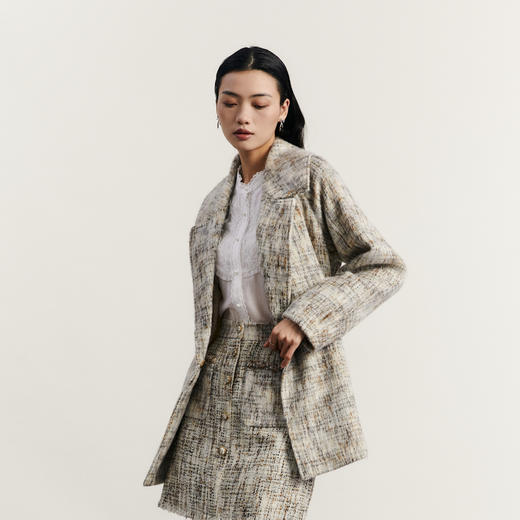 谜底粗花呢外套女2023秋季新款复古文艺翻驳领羊毛呢子233MD0952 商品图1