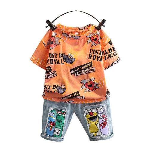 【时尚潮流！夏季网红短袖两件套】芝麻街男童夏装套装2023新款，洋气宝宝夏天衣服潮，儿童夏季网红短袖两件套lish 商品图4
