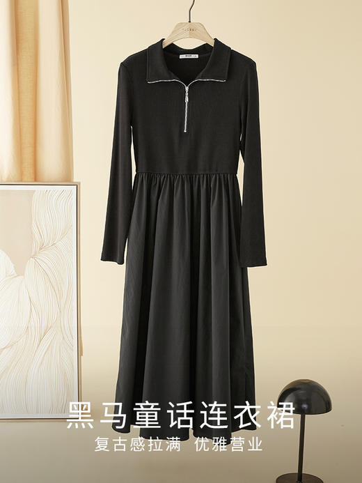 【年终特卖】熙世界赫本小香风针织拼接连衣裙女设计感收腰气质小黑裙2025秋新款 商品图3