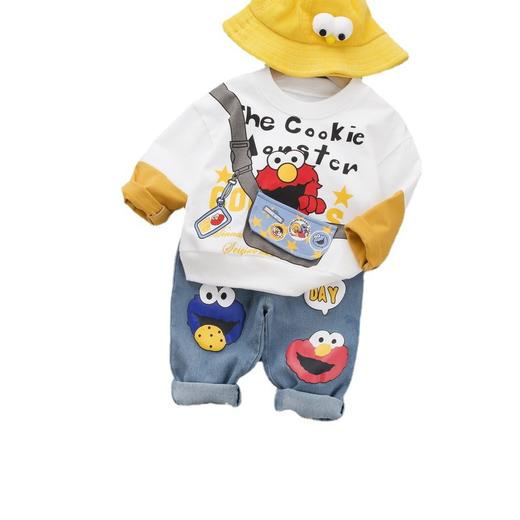 【2023春秋新款！圆领休闲卫衣套装】芝麻街童装男童套装，儿童休闲拼接假两件，圆领休闲卫衣两件套-QQ 商品图4