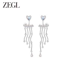 ZEGL设计师人鱼传说系列爱心人造珍珠耳环女月光石耳钉银针耳饰品