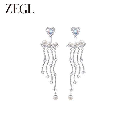 ZEGL设计师人鱼传说系列爱心人造珍珠耳环女月光石耳钉银针耳饰品 商品图0