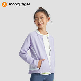 【福利】moodytiger儿童外套23年秋季新品女童中大童立领纯色拼接运动外套 M33210405