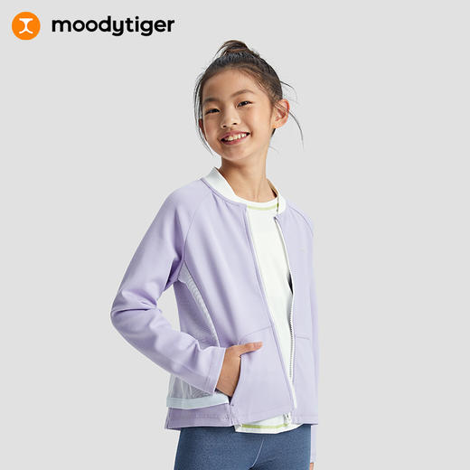【福利】moodytiger儿童外套23年秋季新品女童中大童立领纯色拼接运动外套 M33210405 商品图0