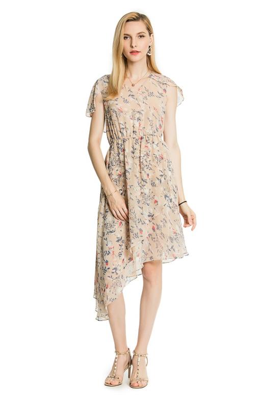 SUMMER & SAGE 米黄色不规则印花长裙 3316 商品图0