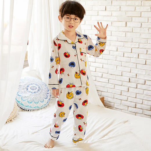 【卡通图案设计！空调家居服套装】儿童睡衣春秋季套装，纯棉薄款长袖，卡通男孩女孩中大童夏空调家居服套装-QQ 商品图2