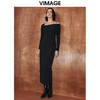 VIMAGE纬漫纪秋季新款不对称露肩长袖黑色连衣裙V2077602 商品缩略图2