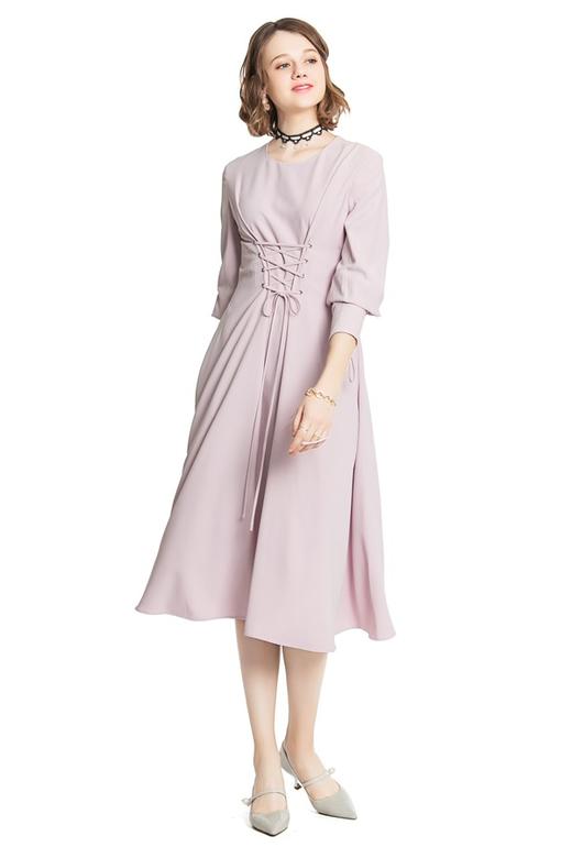 OCTAVIA 粉色绑带束腰连衣裙 3852 商品图4