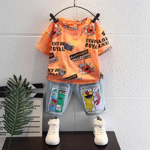 【时尚潮流！夏季网红短袖两件套】芝麻街男童夏装套装2023新款，洋气宝宝夏天衣服潮，儿童夏季网红短袖两件套lish 商品图1